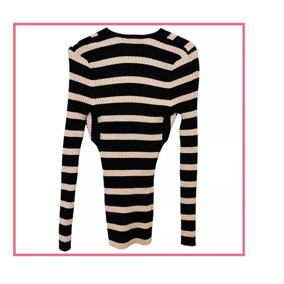 INC black and gold knit spandex body hugging striped sweater size large L - Picture 4 of 8